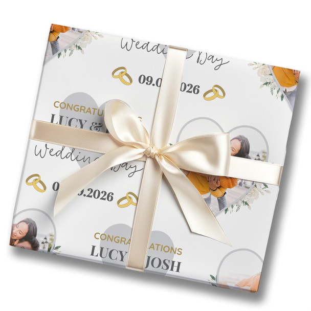 Personalised Wrapping Paper Wedding Day Photo White Flowers Heart Gift Wrap