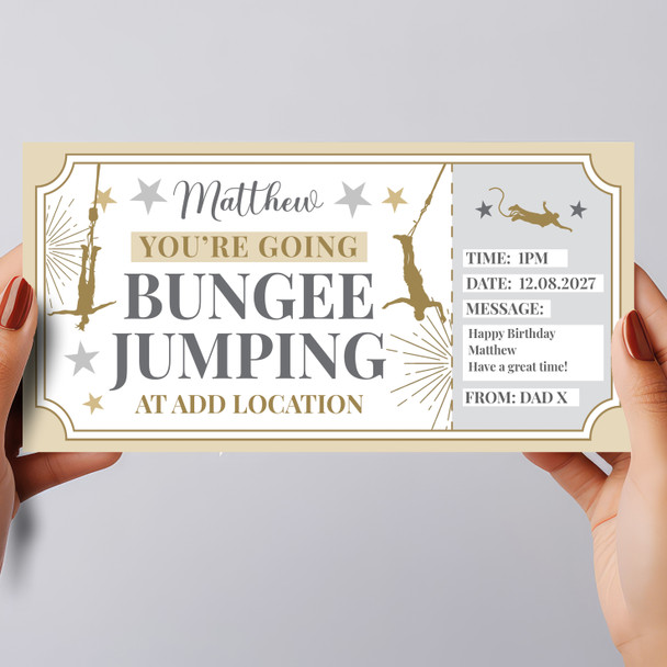 Bungee Jumping Stars Gold Personalised Gift Voucher Surprise Ticket