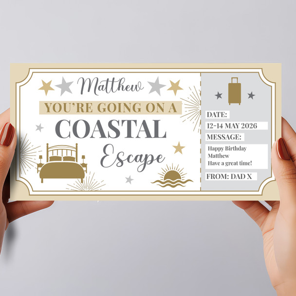 Coastal Escape Stars Gold Personalised Gift Voucher Surprise Trip Holiday Ticket