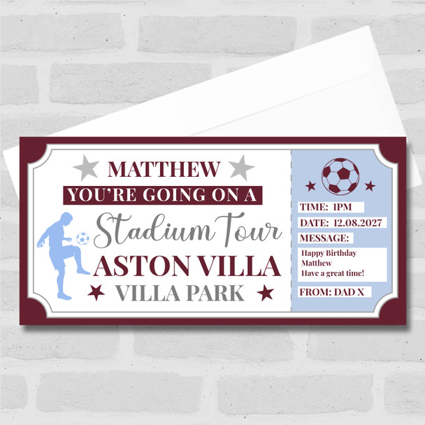 Football Stadium Tour Claret And Blue Personalised Gift Voucher Surprise Ticket