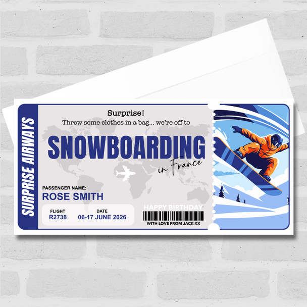 Going On A Snowboarding Personalised Gift Voucher Surprise Holiday Ticket
