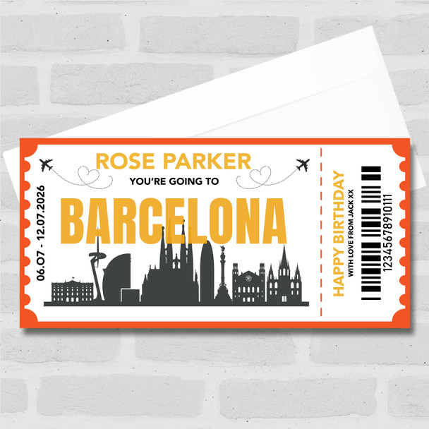 Going To Barcelona Skyline Pass Personalised Gift Voucher Surprise Trip Ticket