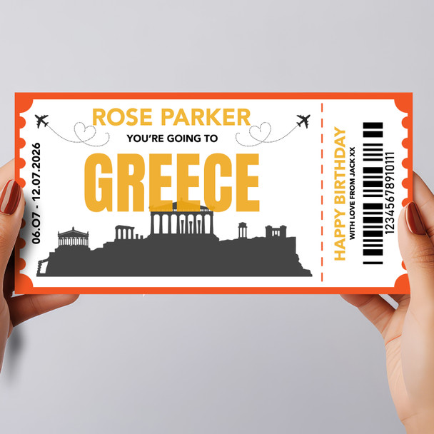 Going To Greece Skyline Personalised Gift Voucher Surprise Trip Holiday Ticket
