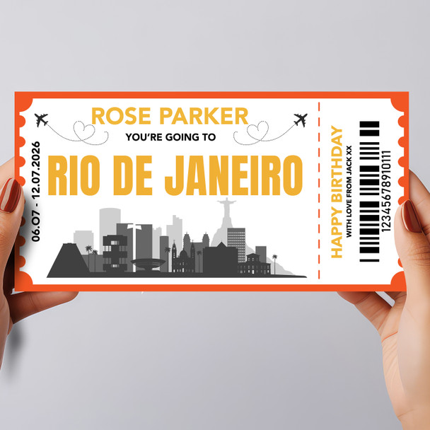 Going To Rio De Janeiro Skyline Personalised Gift Voucher Surprise Trip Ticket