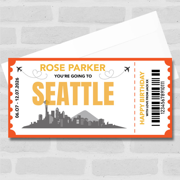 Going To Seattle Skyline Personalised Gift Voucher Surprise Trip Holiday Ticket