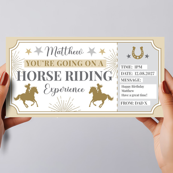 Horse Riding Experience Stars Gold Personalised Gift Voucher Surprise Ticket