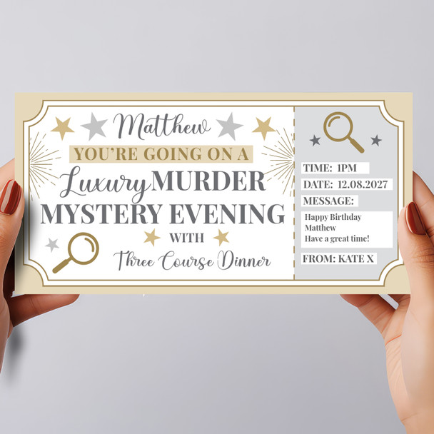Luxury Murder Mystery Evening Dinner Personalised Gift Voucher Surprise Ticket