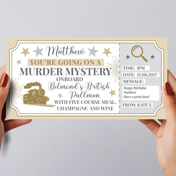Murder Mystery Belmond's Steam Train Personalised Gift Voucher Surprise Ticket