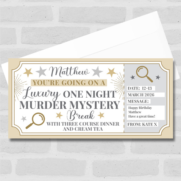 One Night Murder Mystery Break Personalised Gift Voucher Surprise Trip Ticket