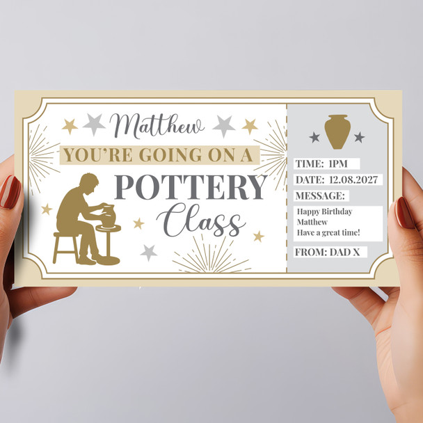 Pottery Class Stars Gold Personalised Gift Voucher Surprise Ticket