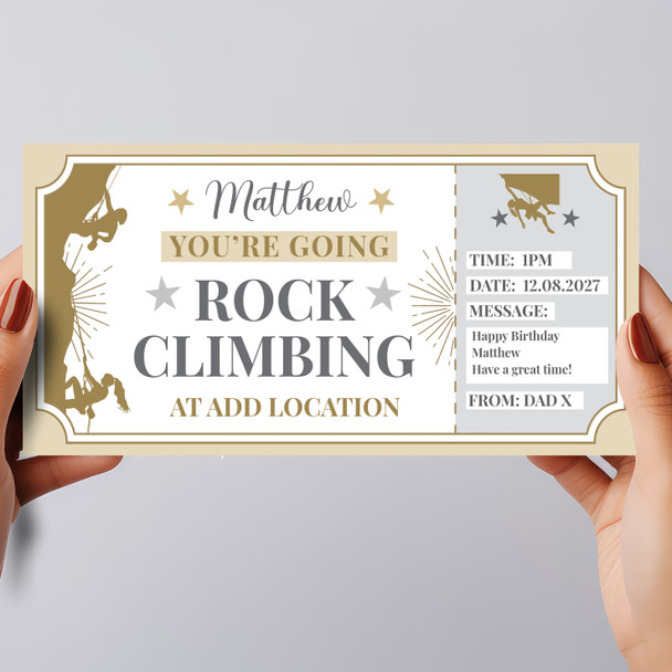 Rock Climbing Stars Gold Personalised Gift Voucher Surprise Ticket
