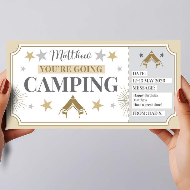Short Break Camping Personalised Gift Voucher Surprise Trip Holiday Ticket