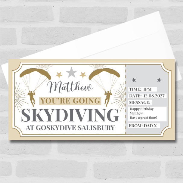 Skydiving Stars Gold Personalised Gift Voucher Surprise Ticket