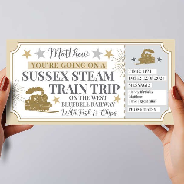 Sussex Steam Train Bluebell Railway Personalised Gift Voucher Surprise Ticket