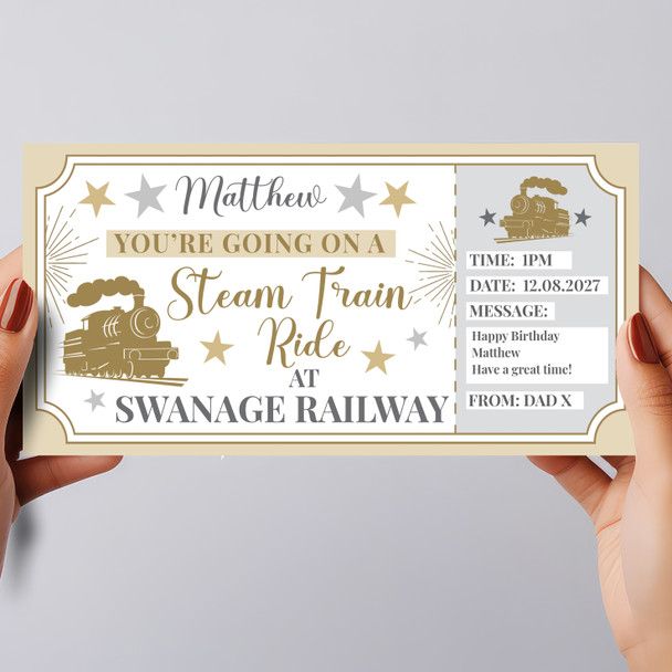 Swanage Steam Train Stars Gold Personalised Gift Voucher Surprise Ticket
