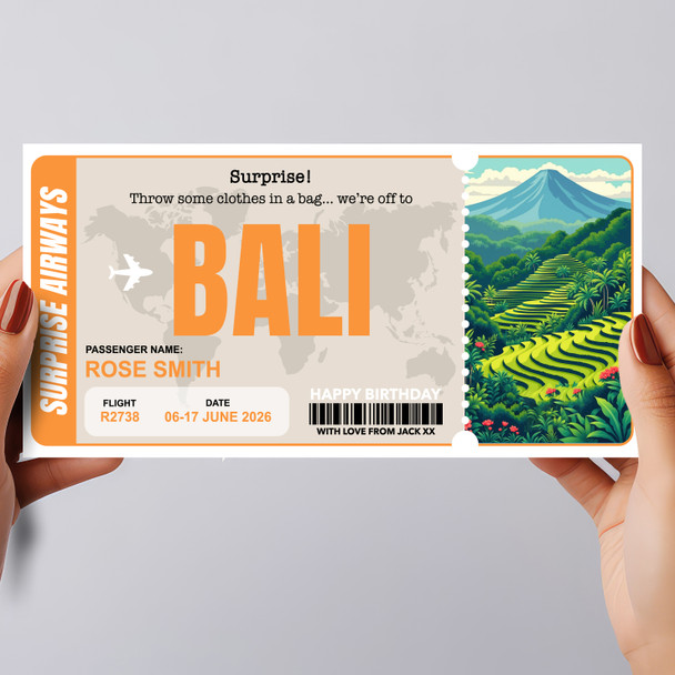 Trip To Bali Mountains Personalised Gift Voucher Surprise Trip Holiday Ticket