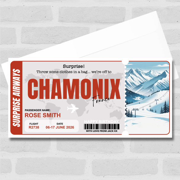 Trip To Chamonix Snow Mountains Personalised Gift Voucher Surprise Trip Ticket