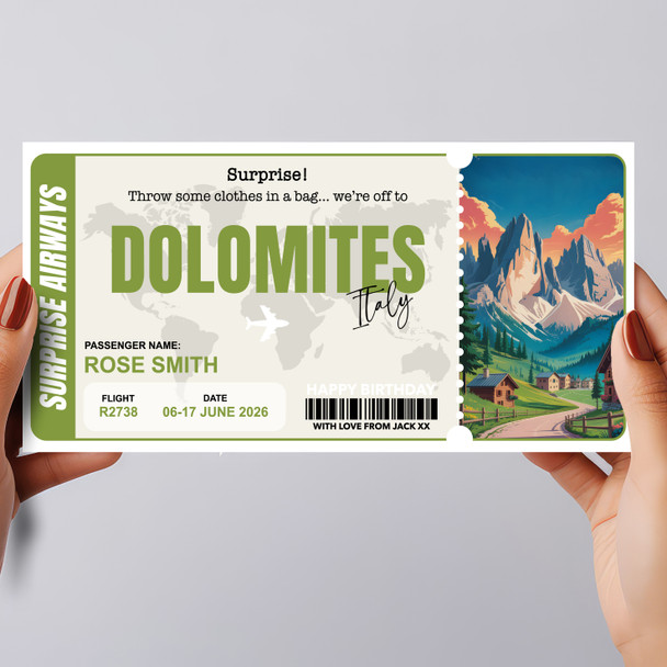 Trip To Dolomites Italy Personalised Gift Voucher Surprise Trip Holiday Ticket