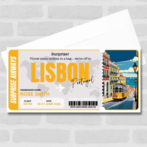 Trip To Lisbon Pass Personalised Gift Voucher Surprise Trip Holiday Ticket