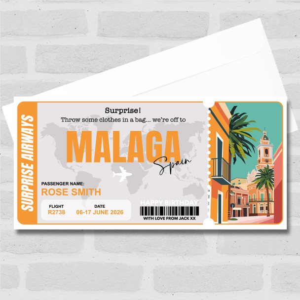 Trip To Malaga Pass Personalised Gift Voucher Surprise Trip Holiday Ticket