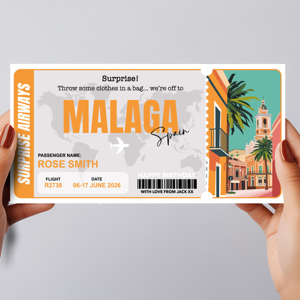 Trip To Malaga Pass Personalised Gift Voucher Surprise Trip Holiday Ticket