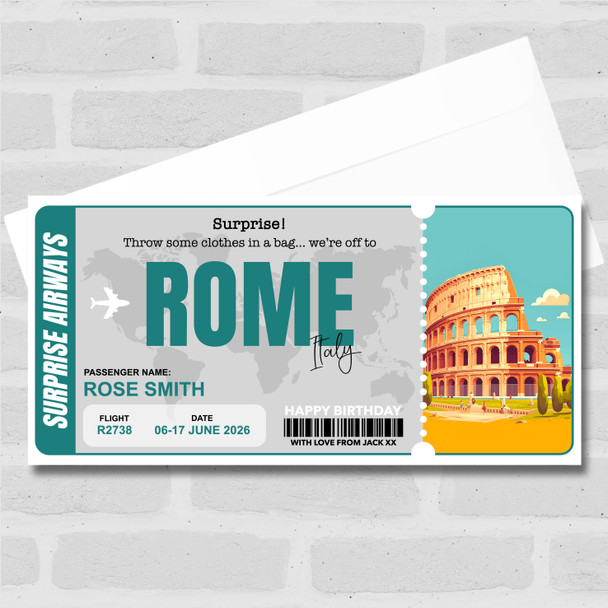 Trip To Rome Italy Pass Personalised Gift Voucher Surprise Trip Holiday Ticket
