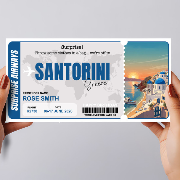 Trip To Santorini Pass Personalised Gift Voucher Surprise Trip Holiday Ticket