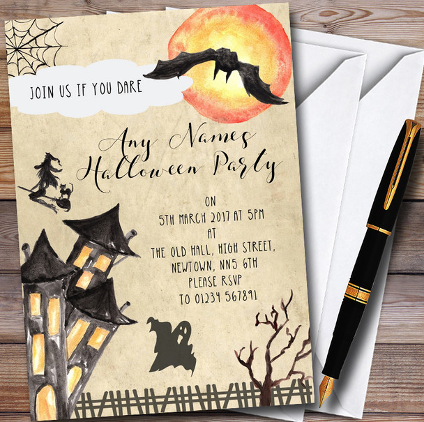 Scary Witch Haunted House Customised Halloween Party Invitations