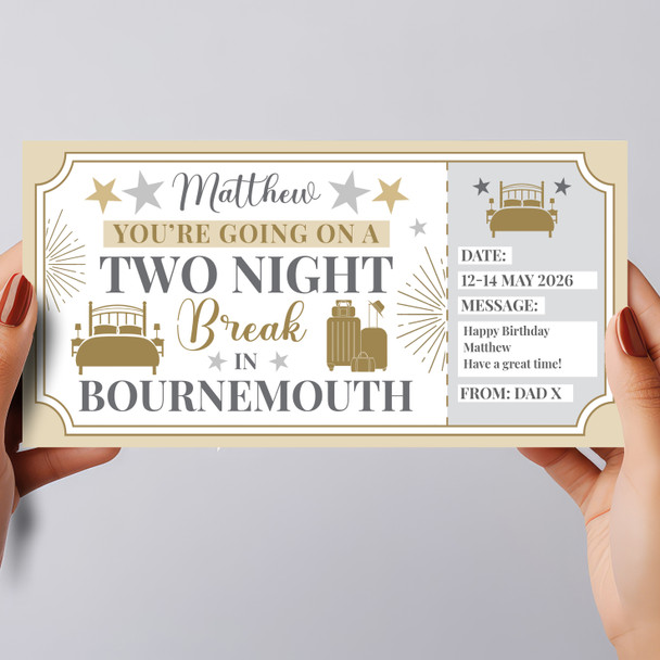 Two Night Break Bournemouth Personalised Gift Voucher Surprise Holiday Ticket