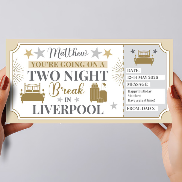 Two Night Break Liverpool Personalised Gift Voucher Surprise Trip Holiday Ticket