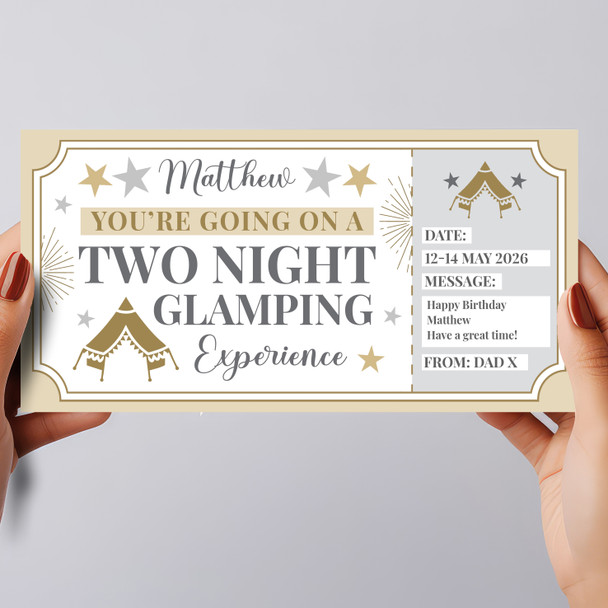 Two Night Glamping Personalised Gift Voucher Surprise Trip Holiday Ticket