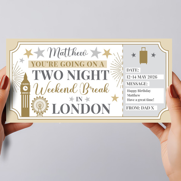 Two Night Weekend Break London Personalised Gift Voucher Surprise Holiday Ticket