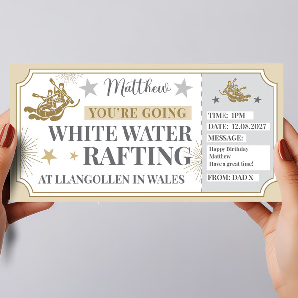 White Water Rafting Stars Gold Personalised Gift Voucher Surprise Ticket