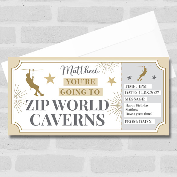 Zip World Caverns Stars Gold Personalised Gift Voucher Surprise Ticket