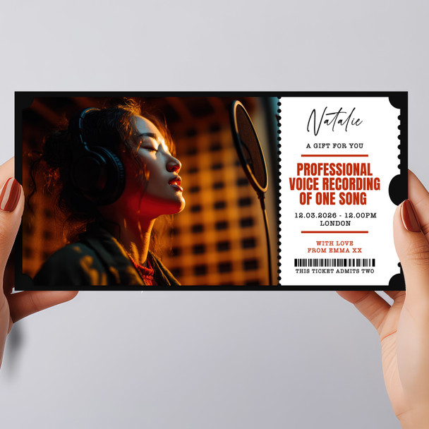 Professional Voice Recording Studio Personalised Surprise Ticket Gift Voucher