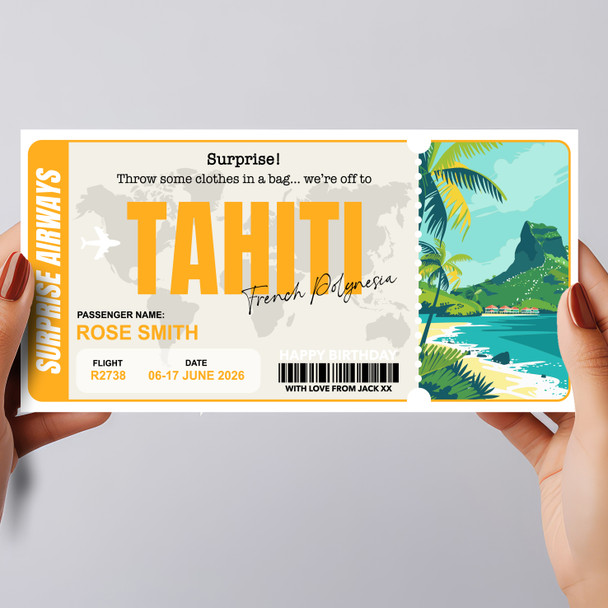 Tahiti French Polynesia Personalised Gift Voucher Surprise Trip Holiday Ticket