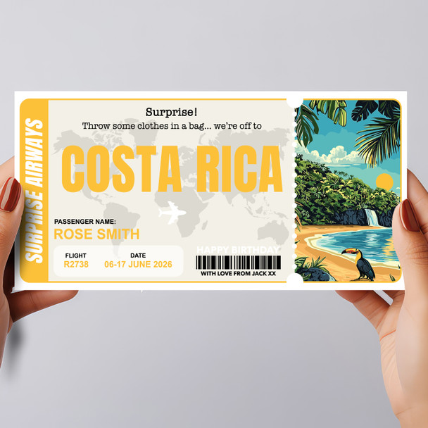 Costa Rica Boarding Pass Personalised Gift Voucher Surprise Trip Holiday Ticket