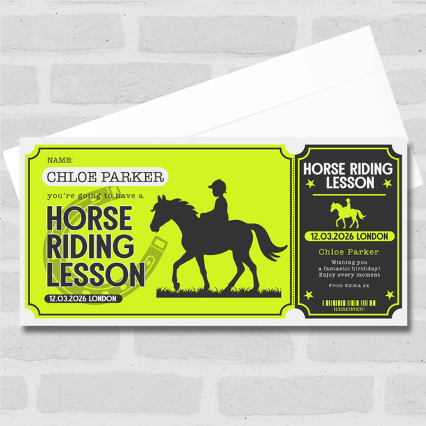 Horse Riding Lesson Personalised Surprise Ticket Gift Voucher