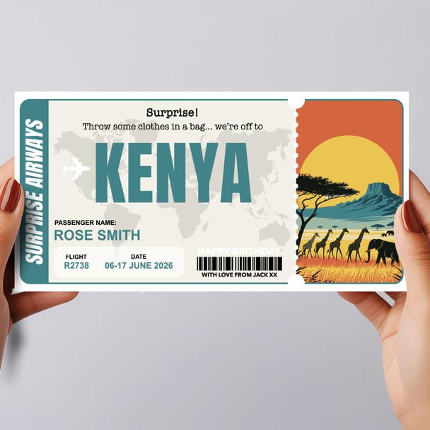 Kenya Boarding Pass Personalised Gift Voucher Surprise Trip Holiday Ticket