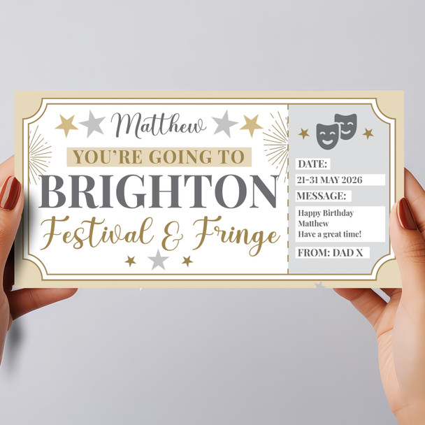 Brighton Festival & Fringe Stars Gold Personalised Surprise Ticket Gift Voucher