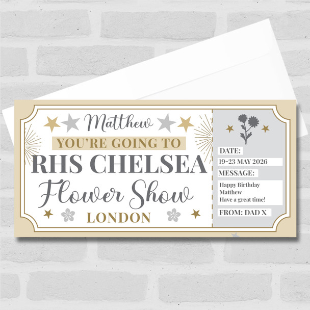 Chelsea Flower Show Stars Gold Personalised Surprise Ticket Gift Voucher