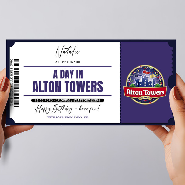 Alton Towers Theme Park Personalised Surprise Ticket Gift Voucher