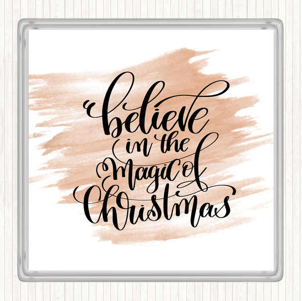 Watercolour Christmas Believe In Magic Xmas Quote Coaster