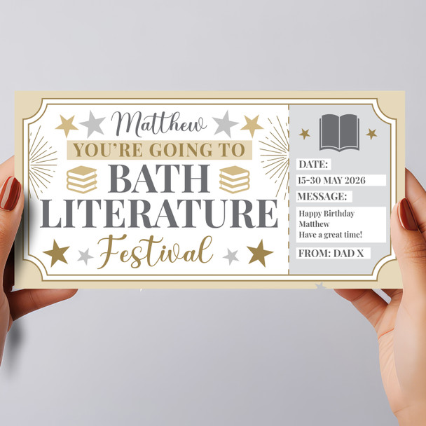 Bath Literature Festival Stars Gold Personalised Surprise Ticket Gift Voucher