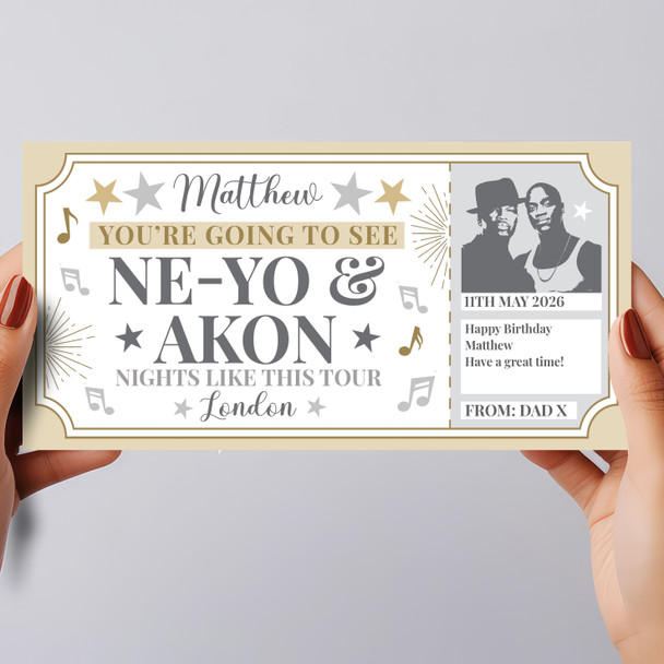 Ne-Yo And Akon Concert Stars Gold Personalised Surprise Ticket Gift Voucher