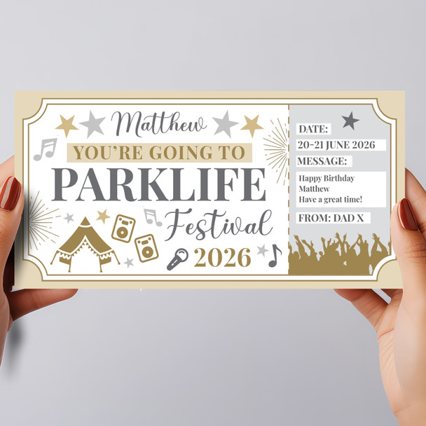Parklife Festival Stars Gold Personalised Surprise Ticket Gift Voucher