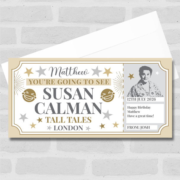 Susan Calman Comedy Show Stars Gold Personalised Surprise Ticket Gift Voucher