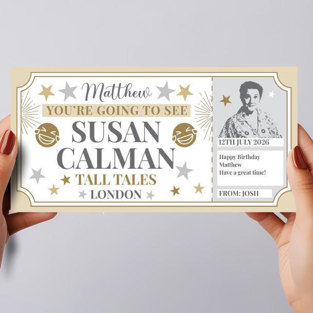 Susan Calman Comedy Show Stars Gold Personalised Surprise Ticket Gift Voucher