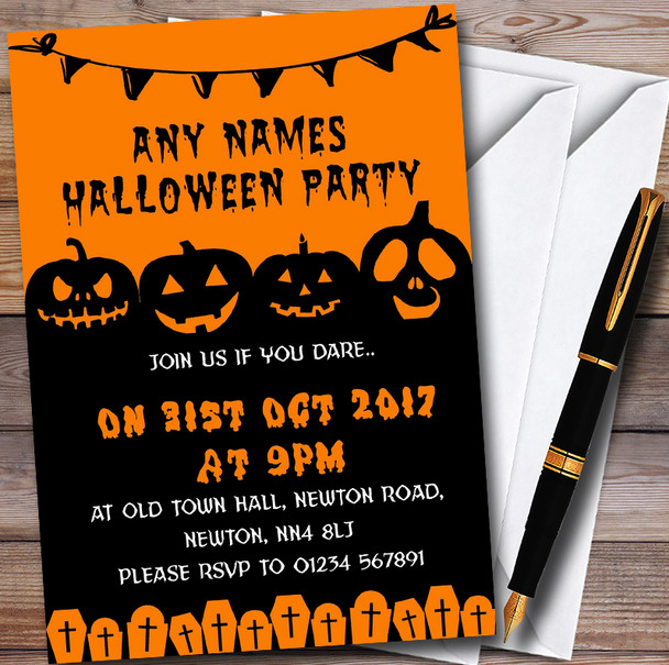 Scary Pumpkin & Graves Customised Halloween Party Invitations