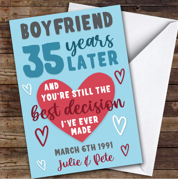Anniversary Card Personalised 35th Boyfriend Years Best Decision Blue